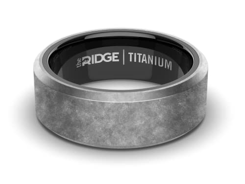 The Ridge Tungsten Rings For Men - Mens Wedding Band - Strong, Durable, and Scratch-Resistant Beveled Ring With Silicone Band - color: Stonewashed Titanium