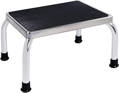 Vaunn Medical Foot Step Stool 350lbs Heavy-Duty Welded Steel Legs, Fully Welded Single Construction Frame, Anti-Skid Rubber Platform - color: Chrome Without Handle