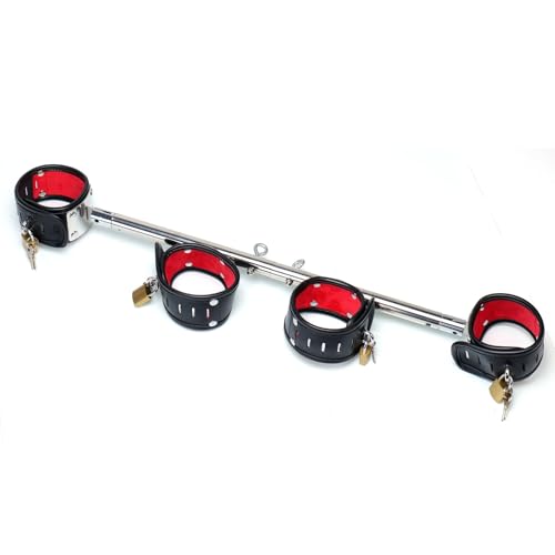Heavy Duty Stainless Steel Expandable Spreader Bar with 4pcs PU Black--Pink Skull Pattern Detachable Adjustable Straps,Workout Bar for Home Indoor Gym Training Kit - style: Integration-SBlackRed