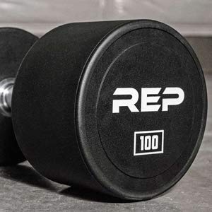 REP Fitness Urethane Coated Round Dumbbells, 5 to 100 lbs, Singles or Pairs, With or Without Rack, Steel Core, Rubber Encased, Chrome Handles, Professional Weights for Home Gym Strength Training - style: 5-100 lb set