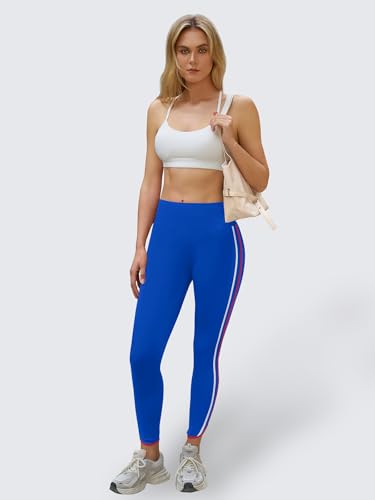 Aoysky Womens Buttery Soft Workout Leggings 25" Side Stripes High Waisted Full Length Yoga Leggings - color: Blue, size: Medium