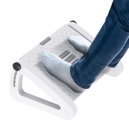 Foot Rest for Under Desk At Work - Six Heights Adjustable Under Desk Footrest - Ergonomic Foot Stools for Under Office Desks - Desks Foot Rest with Massage Rollers - Leg Rest for Chair (White) - color: White