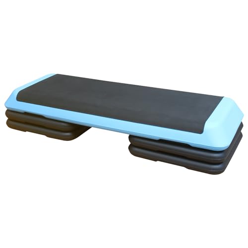 Adjustable Height Aerobic Step Platform with 4 Risers, Lightweight 11lbs Exercise Step Platform & Fitness Step with Non-Slip Surface for Workouts, Home, Gym and Fitness - color: Black+Blue