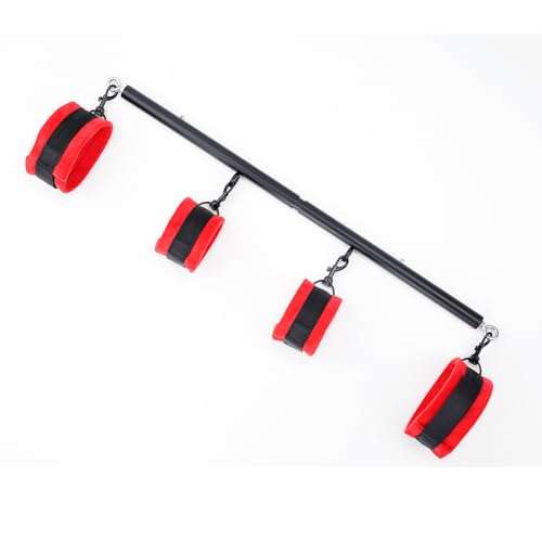 Spreader Bar Heavy Duty Stainless Steel Expandable Bar Home Gym with 4pcs Furry Crocodile Adjustable Strap,Sports Aid Training Pilates Aid Kit,Indoor Yoga Set - style: Black+Red Furry Kit