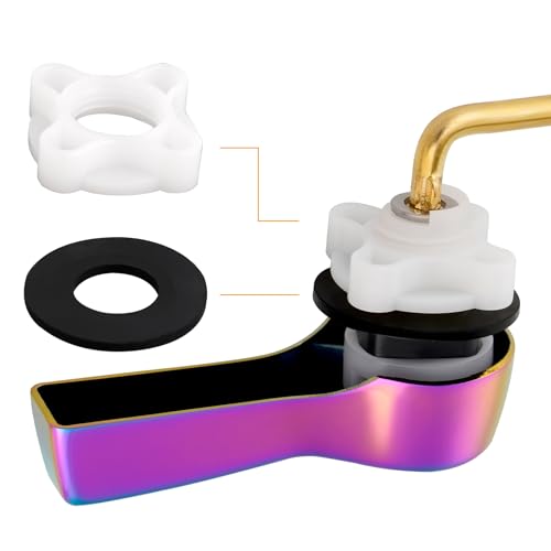 Hibbent Universal Metal Side Mount Toilet Handle Replacement Kit, Brass Toilet Flush Tank Lever with Stainless Steel Flapper Chains for Most Toilets, Rainbow - color: Rainbow, style: Side Mount