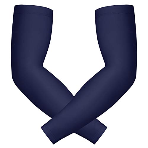 HDE Arm Compression Sleeves for Kids Basketball Shooting Sleeve Youth Sports Cooling Sun Protection Football Baseball 1 Pair - color: Navy Blue, size: Youth Large