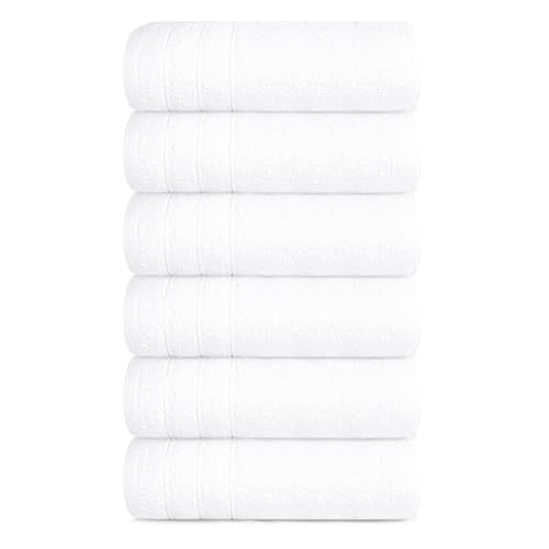Tens Towels Pack of 6 Hand Towels, 100% Cotton, Lighter Weight, Quick to Dry, 16 x 28 Inches, Super Soft & Absorbent, Perfect for Bathroom & Kitchen, White - color: White
