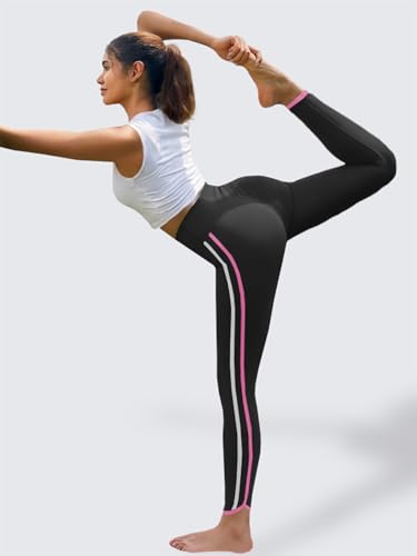 Aoysky Womens Buttery Soft Workout Leggings 25" Side Stripes High Waisted Full Length Yoga Leggings - color: Black, size: Medium