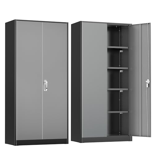 INTERGREAT Metal Storage Cabinet with Lock,72" Steel Lockable File Locker Cabinet with Locking Doors and Adjustable Shelves, Storage Lockers for Office, Home, Garage, Gym, School (Black Grey) - color: Black Grey, size: MSC-D18