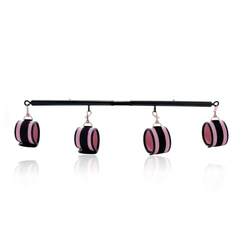 Spreader Bar Heavy Duty Stainless Steel Expandable Bar Home Gym with 4pcs Furry Crocodile Adjustable Strap,Sports Aid Training Pilates Aid Kit,Indoor Yoga Set - style: Black+Pink PU Kit
