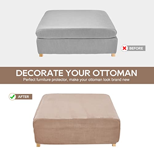 NeColorLife Ottoman Cover Velvet Storage Ottoman Slipcover Thick Stretchable Footrest Stool Covers with Elastic Band for Rectangle and Square Ottoman(Large Size,Taupe) - color: Taupe, size: L Length: 35"-45",Width: 31"-43"