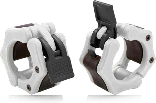 Olympic Barbell Clamps Collars Quick Release Pair Weight Clips for 2 inch Barbell (White w/Black Lever) - color: White W/ Black