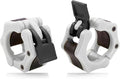Olympic Barbell Clamps Collars Quick Release Pair Weight Clips for 2 inch Barbell (White w/Black Lever) - color: White W/ Black