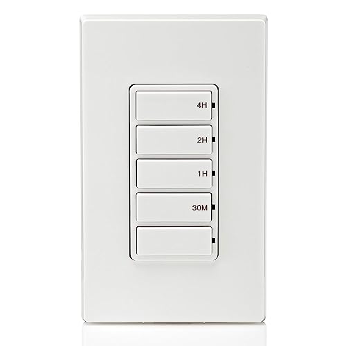 Leviton Countdown Timer Switch for household lights, heaters and exhaust fans, 30 min, 1-2-4 hour, No Neutral Wire Required, Single Pole, 15A, 1/2 HP/9.8A Fan/Motor, DT104-1LW, White - style: 1-2-4 hour, No Neutral Required