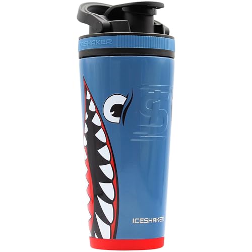 Ice Shaker Stainless Steel Shaker Bottle | 26oz, Blue Bomber | Stays Cold for 30+ Hours | Insulated Cup with Twist-on Agitator | Odor-Free Shaker Cup for Protein Shakes, Water, Smoothies, Cocktails - color: Blue Bomber