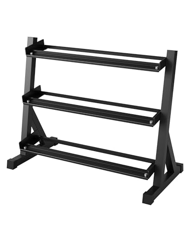 Heavy Duty Steel 3-Tier Dumbbell Rack for Home Gym – Space-Saving Weight Storage Shelf – Non-Slip Base, Rubber Guards, Holds Up to 480/800/1000 LB, Fits 5 or 6 Pairs Hex Weights