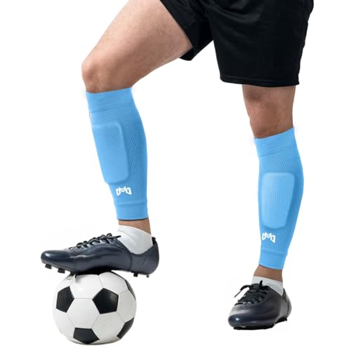 MediCaptain Pre Cut Soccer Sock Sleeves, Companion for Soccer Grip Socks, Securely Holds Shin Guards, Compression Leg Warmer - color: Sky Blue