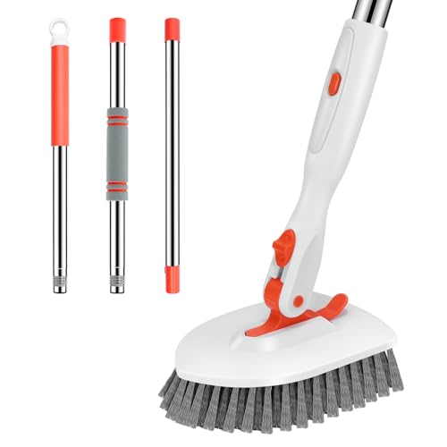 SetSail Floor Scrub Brush, Tile Tub Floor Scrubber with 52-inch Adjustable Long Handle Shower Cleaner Brush for Cleaning Toilet Kitchen Bathroom Tub Tile Wall Sink, White Orange - color: Orange, size: one brush