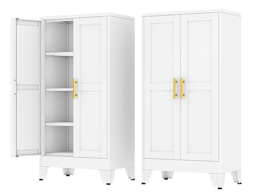 Metal Storage Cabinet with 2 Doors and 3 Adjustable Shelves - 47.2" Steel File Cabinet,Tool Cabinets for Office,Home,Garage,Gym,School,Bathroom,Kitchen(White) - color: White, size: 47.2H
