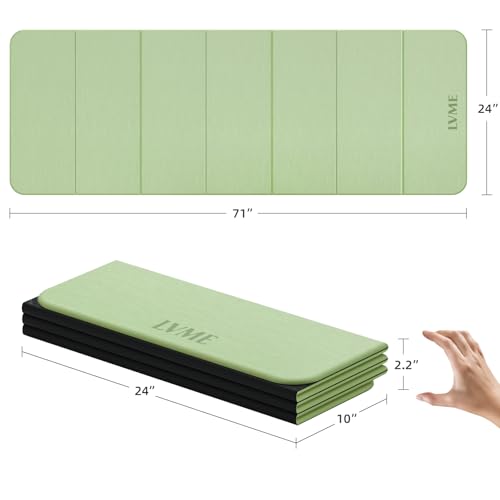 LVME Foldable Yoga Mat, 71"x24"x1/3" Thick, Non Slip Exercise Mat | SGS Certified POE, Fitness Travel Mat, Easy To Store, Foldable for Exercise, Yoga, Pilates, Home Workouts - color: Green+Black