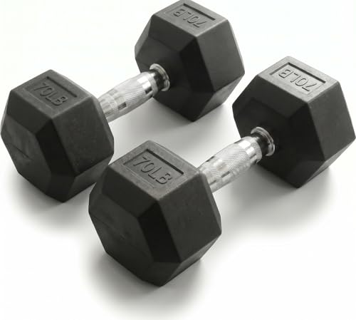 5-100 lb Rubber Hex Dumbbell Set - size: 70 lb, Pair
