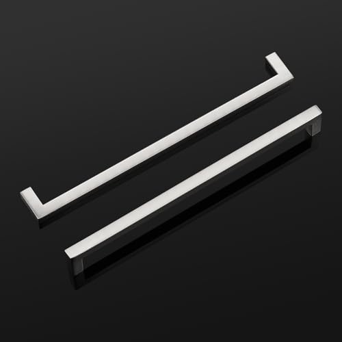 Probrico 5 Pack Hole Centers 10 inch Brushed Satin Nickel Cabinet Handles,Square Kitchen Drawer Pulls,Stainless Steel Dresser Pull Handle 10.5inch Length - color: Brushed Nickel, size: Hole Center: 256mm(10inch)
