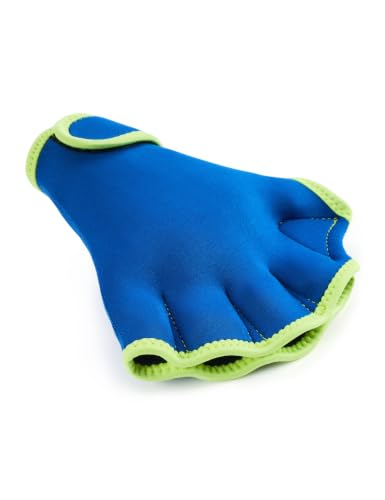 FitsT4 Sports Aqua Gloves Webbed Paddle Swim Gloves Fitness Water Aerobics - color: Blue/Neon Yellow, size: Medium
