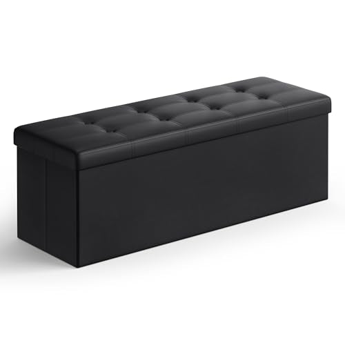 SONGMICS MAZIE Collection - 43 Inches Folding Storage Ottoman Bench, Ottoman with Storage, Foot Rest Stool, Load 660 lb, for Living Room, Synthetic Leather, Black ULSF701 - color: Black, size: 15"D x 43"W x 15"H