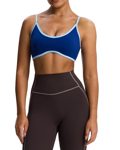 Aoxjox Lexi Lined Strappy Sports Bra | women's color block workout top,adjustable straps, removable pads, fitness athletic yoga crop tank, moisture-wicking - color: Bellwether Blue/Airy Blue, size: Medium