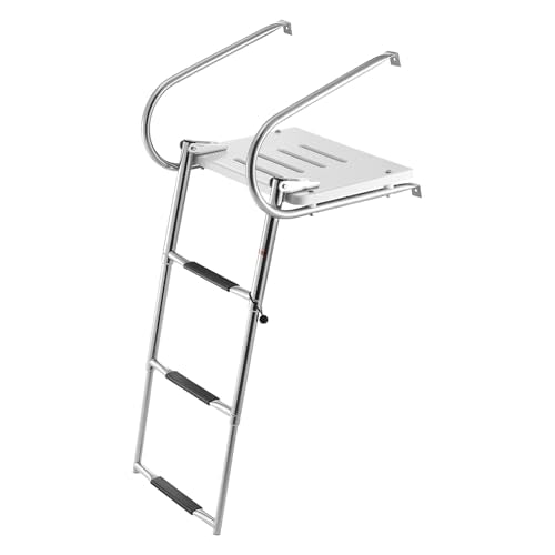 VEVOR Boat Ladder, 3 Steps Stainless Steel Telescoping Folding Swim Deck Ladder for Rear Entry Inboard, 400 lbs Capacity with Wide Non-Slip Steps & Handrails, for Outboards, Yacht, Pontoon Boats - size: 3 Steps