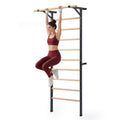 Solid Beechwood Stall Bar, 90" Swedish Ladder Wall Gym with Pull-up Bar & Dip Station, 220lbs Capacity Wall Mounted Gymnastics Ladder for Home Gym Training, Stretching & Bodyweight Exercise