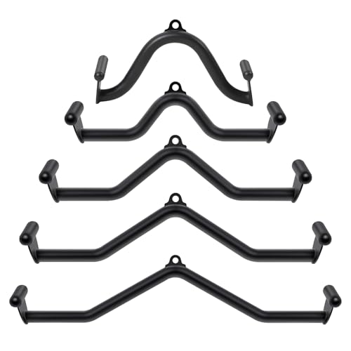 5 Pcs V-bar Pulley Cable Machine Attachments:Home Gym Fitness Rowing T-bar Handle Grips LAT Pull Down Bar Press DownTraining,Bicep Curl Tricep LAT pulldown Bar Back Strength Training