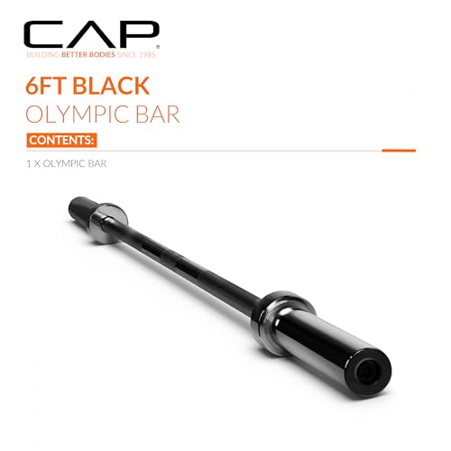 CAP Olympic Barbell - 5FT, 6FT, & 7FT Strength Training Weight Bars, Multiple Options - size: 6 ft (72") - Black, style: Classic
