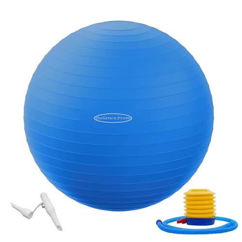 Fitvids Anti-Burst and Slip Resistant Exercise Yoga Fitness Birthing Ball with Quick Pump, 2,000-Pound Capacity, Multiple Colors and Sizes - color: Blue, style: 19-22in (48-55cm), M
