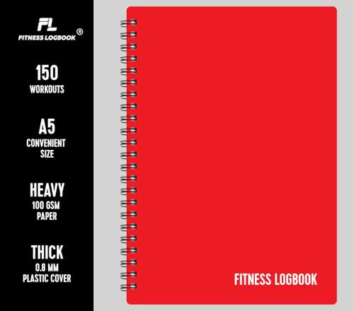 Fitness Logbook (Red) - A5 Undated Workout Journal For Men & Women - Plastic Cover & Thick Paper - Planner Log Book To Track Weight Loss, Muscle Gain, Gym Exercise, Bodybuilding Progress - style: Red Plastic