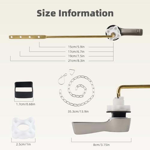 Universal Front Mount Metal Toilet Handle Replacement, Brass/Brushed Nickel | Toilet Flush Handle Lever with Adjustable Stainless Steel Chain, Compatible with Kohler, American Standard, TOTO, Mansfield - color: Brushed Nickel, style: Front Mount Design