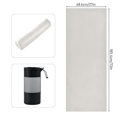 YETTASBIN Cream Yoga Mat Towel, Non Slip Sweat Absorbent Hot Yoga Towel Portable Lightweight Travel Workout Towel with Storage Bag for Home Yoga, Pilates, Fitness 73x 27 Inch