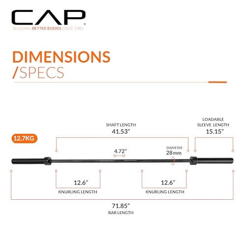 CAP Olympic Barbell - 5FT, 6FT, & 7FT Strength Training Weight Bars, Multiple Options - size: 6 ft (72") - Black, style: Classic