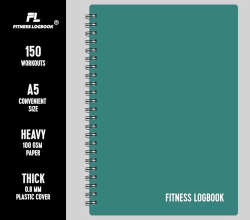 Fitness Logbook (Green) - A5 Undated Workout Journal For Men & Women - Plastic Cover & Thick Paper - Planner Log Book To Track Weight Loss, Muscle Gain, Gym Exercise, Bodybuilding Progress - style: Green Plastic
