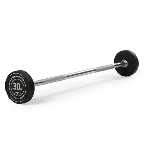 Titan Fitness Rubber Curl Fixed Barbells, Pre-Loaded Weight Bar for Strength Training & Weightlifting - color: Straight Fixed Barbell, size: 30 LB