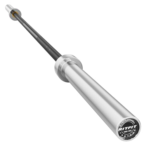 RitFit Elite 7ft Olympic Barbell, Robust 45lb Barbell for Weightlifting and Powerlifting, Superior Olympic Bar with Exceptional 500lbs Load Capacity, Weight Bar for 2” Standard Plates - color: Silver/Black, size: 7 ft 1200 lb 45 lb without Collar