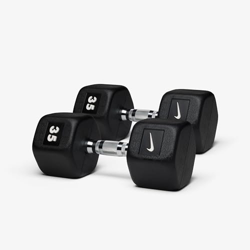 Nike Rubber Hex Dumbbell Pair - color: Black / White, size: 35 lb
