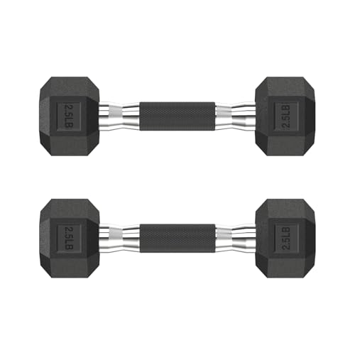 HANDBODE Rubber Encased Hex Dumbbell Pair, 2.5-65 lb | Non-Slip Handle Design for Secure & Comfortable Grip, Hand Weights for Strength Training, Fitness & Home Gym - size: 2.5 lb, Pair, style: Comfort Grip