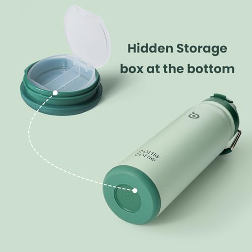 BOTTLE BOTTLE 24oz Insulated Water Bottle Stainless Steel Sport Water Bottle with Straw and Adjustable Lid Daily Pill Organizer - color: green