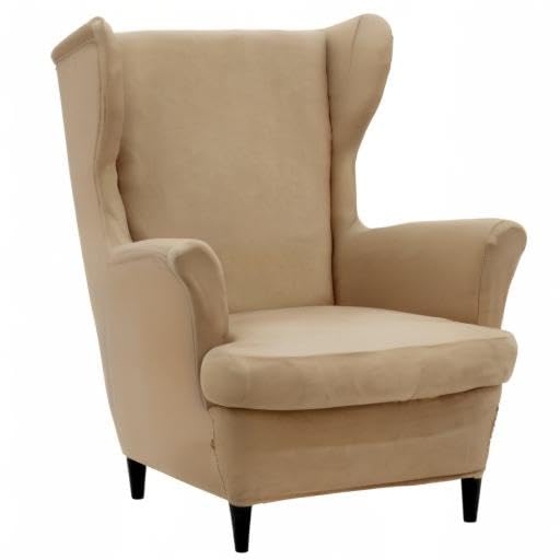 NILUOH Wingback Chair Cover 2-Piece Soft Stretch Wing Chair Slipcover Solid Color Armchair Sofa Couch Cover Furniture Protector with Elastic Bottom for Living Room Bedroom (Khaki) - color: Khaki