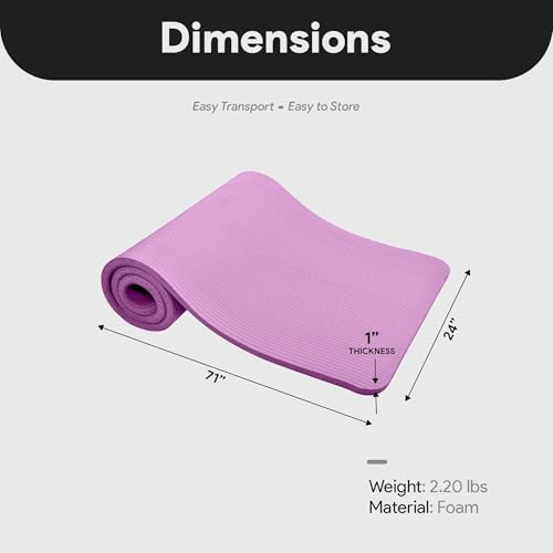 BalanceFrom Yoga Mat, 1-Inch Extra Thick High Density Exercise Mat, Anti-Tear Exercise Yoga Mat with Carrying Strap, Suitable for Various Yoga Exercises, Multiple Colors - color: Taro Purple