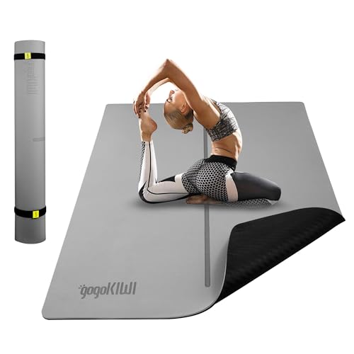 Gogokiwi Large Yoga Mat (6'x4') – 1/4" & 1/2" Thick Exercise Mats for Home Workout, Extra Wide Workout Mats for Home Gym, Yoga, Pilates, Stretching, Floor & More - color: Grey Shadows, size: Extra Cushion (1/2 Inch Thick)