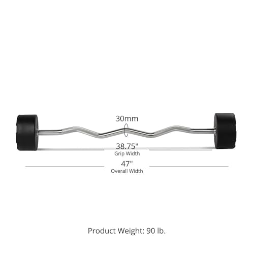 Titan Fitness Rubber Curl Fixed Barbells, Pre-Loaded Weight Bar for Strength Training & Weightlifting - color: EZ Curl Fixed Barbell, size: 90 LB