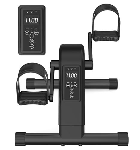Under Desk Bike Pedal Exerciser for Seniors, 12-Level Electric Mini Exercise Bike with LCD, Quiet Motorized Arm & Leg Pedaler for Seniors - color: Black