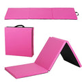 Gymnastics Tumbling Mat, 3 Folding Exercise Mat with Handle, All-Purpose Home Gym Mat for Tumbling, 6'x2'x2' - color: Pink